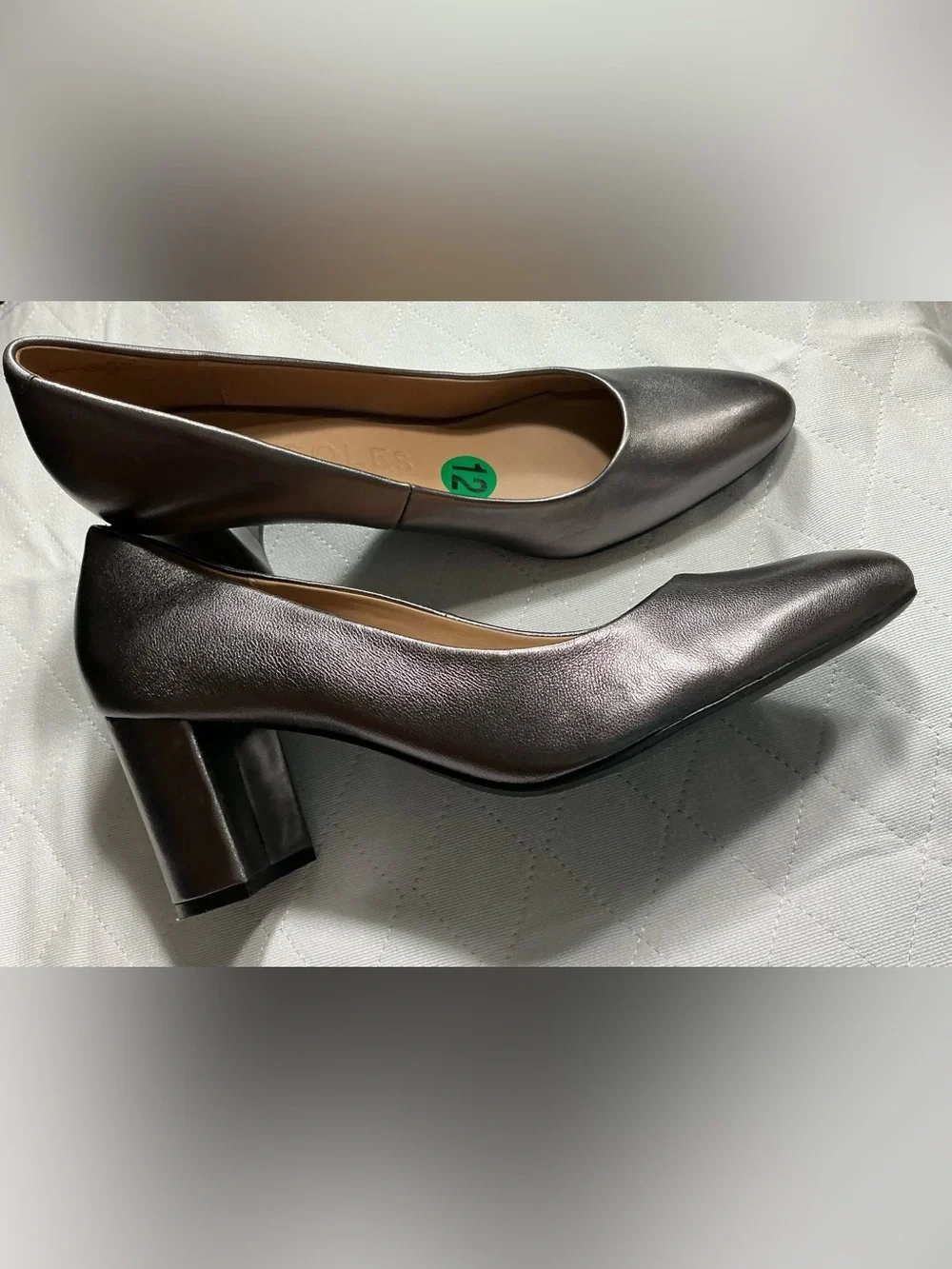 NWOB Aerosoles Betsy Gunmetal Metallic Leather Block Heel Pumps 12
